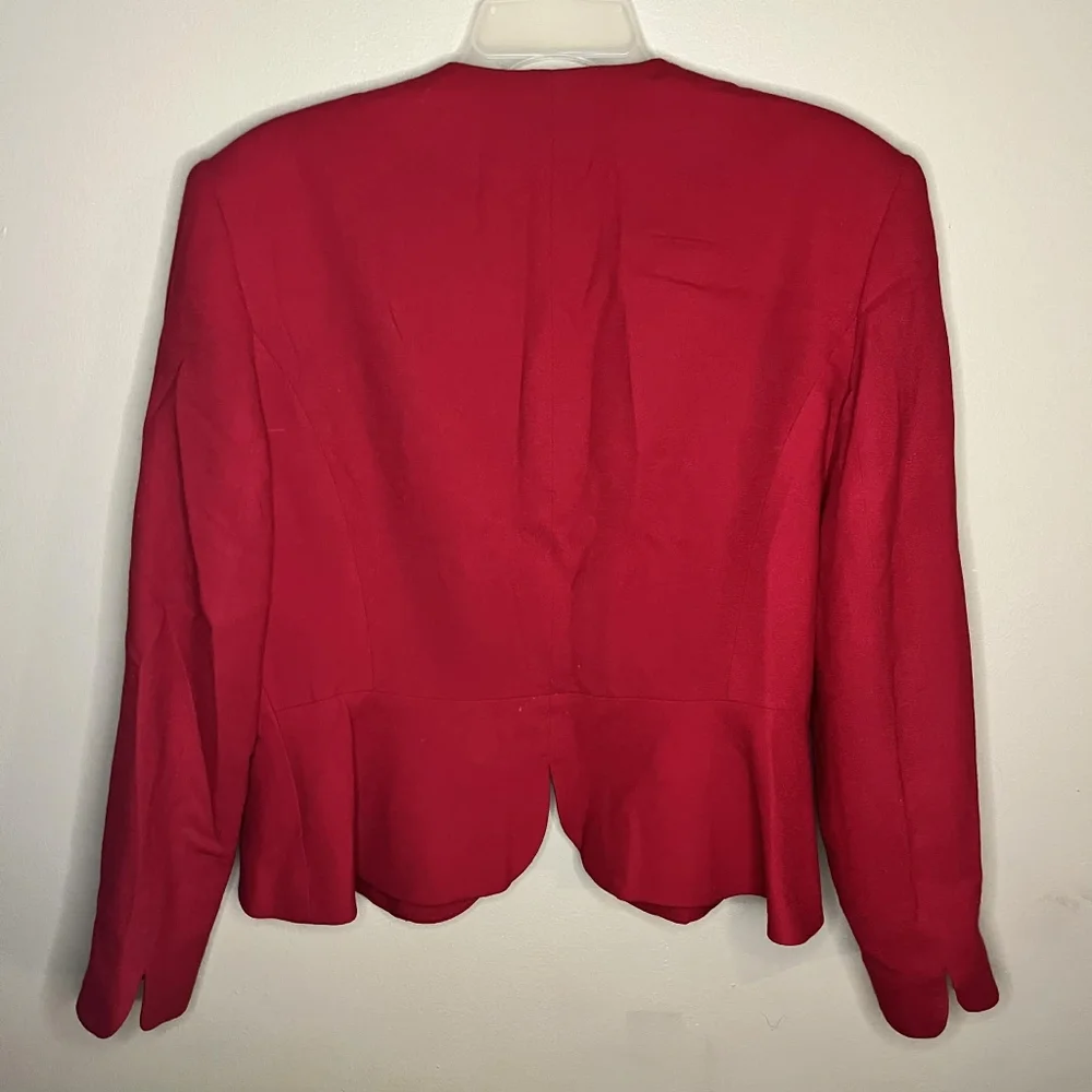 Christian Dior Vintage Red Wool Made In USA Blazer With Black Buttons Size 12